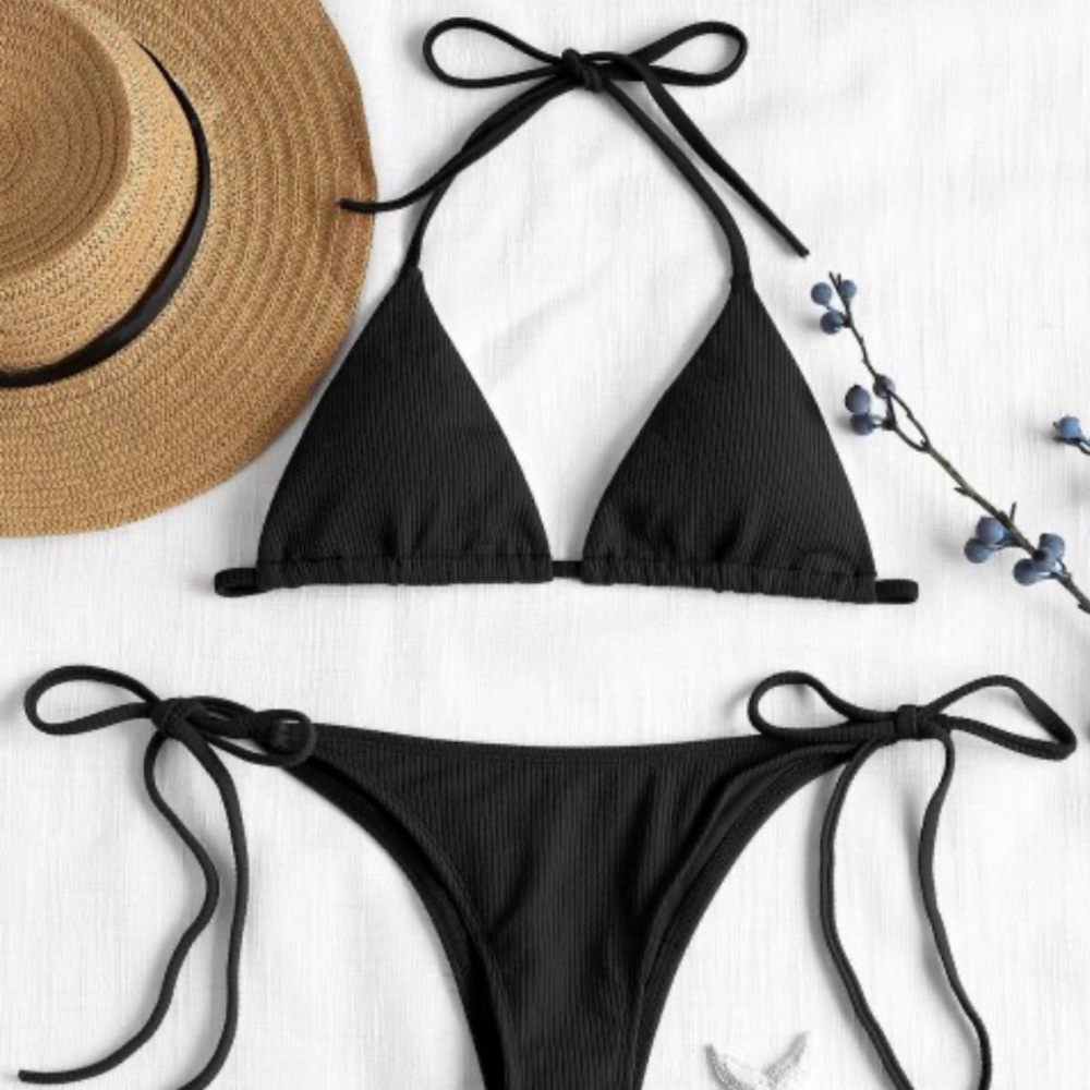 Black Ribbed Zaful String Bikini